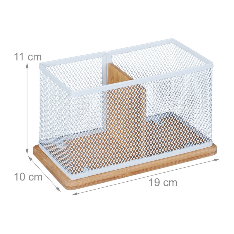 Relaxdays Pen Holder, Bamboo & Metal Mesh, H x W