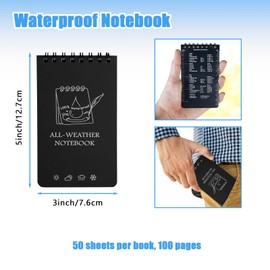 CXRYLZ 8 Pack Small Waterproof Notebook, 3x5 All Weather Pocket Notebook, Field Notepads, Mini Spiral Notepad for Outdoor Activities Military School(Black)