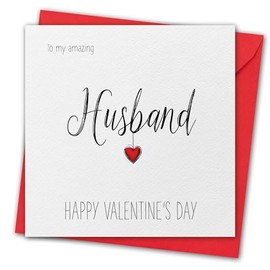 Valentines Card for Husband. Textured card. Eco-friendly. 148mm Square. Valentine's Card with Red Envelope. Made in UK