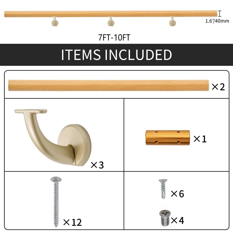 7 FT Modern Aluminum Handrail Set, handrails for Indoor Stairs,Deck,Slope,
