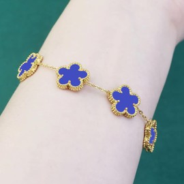 RWQIAN 18K Gold Plated Five Leaf Lucky Clover Bracelets for Women,Purple Clover Link Flower Charm Bracelets,Adjustable Clover Bracelet Chain Jewelry Gifts Trendy for Birthday Christmas Day