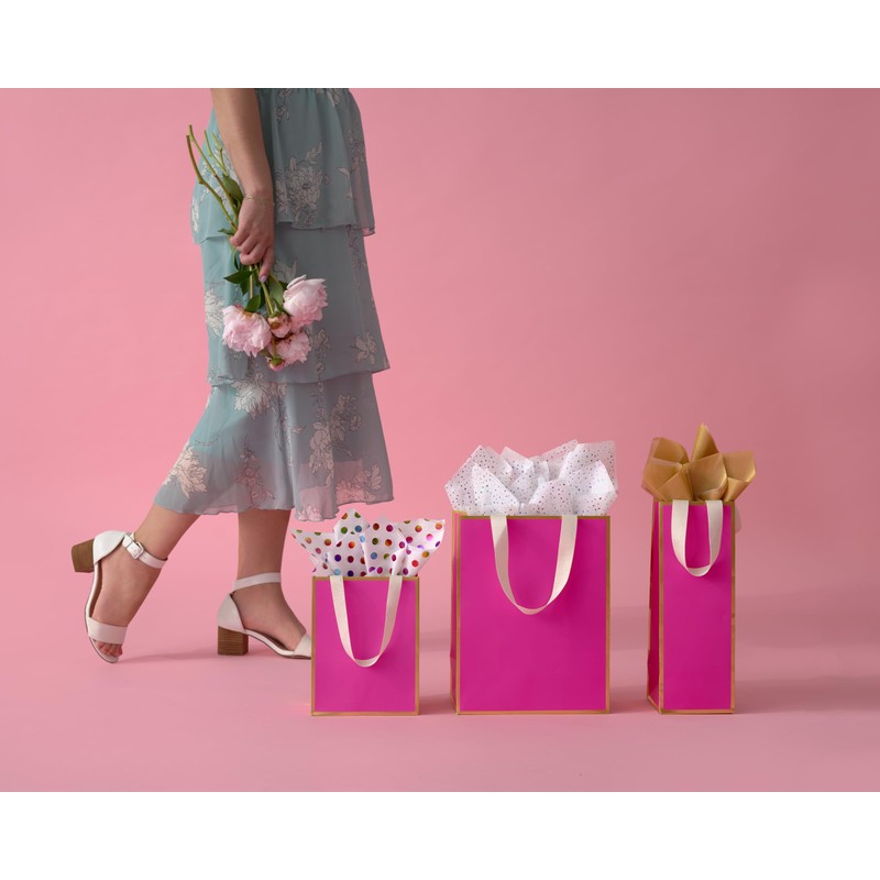 Papyrus 14" Wine Gift Bag (Pink and Gold) for Birthdays,