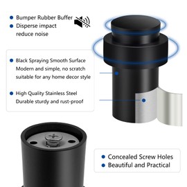 KOLAKO Floor Door Stopper, Black Door Stop Stainless Steel Modern Door Stoppers Wall Protector Commercial Door Bumper Wedge Decorative Cylindrical Floor Mount Door Stops for Bottom of Door