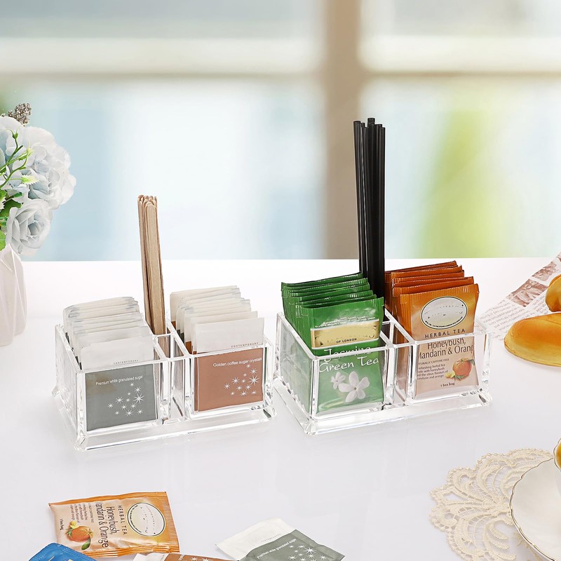 IGNPION 2pcs Sugar Packet Caddy, Plastic Tea Bag Organizer with