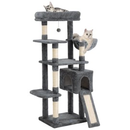 Komicoll 54 Inches Cat Tree, Tall Cat Tower with Hammock, Condo and Scratching Pad, Cat House with Plush Perch for Indoor Cats Adult