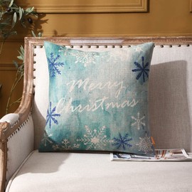 LINKWELL Blue Christmas Pillow Covers 18x18 Inch Christmas Decor Decorative Cushion Case for Sofa Couch Retro Snowflake Winter Decorations Throw Pillowcase CC1906