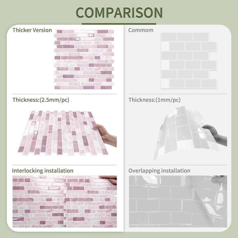 MOONFUN Thicker Design Peel and Stick Tile Backsplash,10 Sheet of
