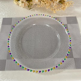 CN.JIAHE13inch Plastic Acrylic Colour Beaded Back texture Charger Plate, Set of 8, Charger Plates for Dinner,Wedding,Party,Event Decoration. (Acrylic Colour Beaded)