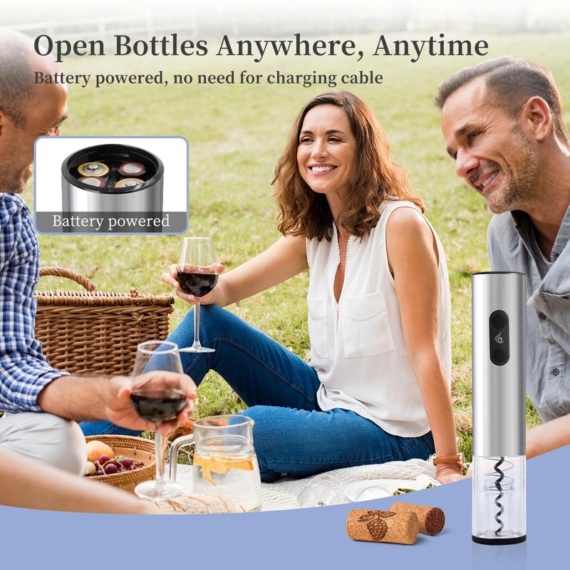ELMWAY Battery Operated Wine Opener Set by ELMWAY, Stainless Steel
