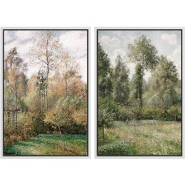 MUDECOR Framed Canvas Print Wall Art Set Autumn Forest Scene with Lush Greenery Illustrations Modern Art Decorative Bohemian Calm/Zen for Living Room, Bedroom, Office - 16"x24"x2 WHITE