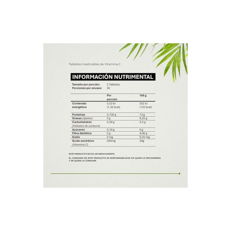 Vitamina C 500mg, Tabletas Masticables, 60 Tabletas, Suplemento Alimenticio para