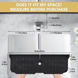 Silicone Kitchen Countertop & Sink Splash Guard, Silicone Sink Faucet Drying Mat, Faucet Mat for Kitchen Sink, 16.9” x 5.5’’ x 3.9’’ Splash Guard for Kitchen, Bathroom (Black)