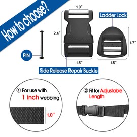 Field Repair Buckle for Straps 1" No Sewing Plastic Buckle Adjustable Buckle 1 Inch Strap Flat Side Release for Backpack（1PC）, 黑色, 1 Inch
