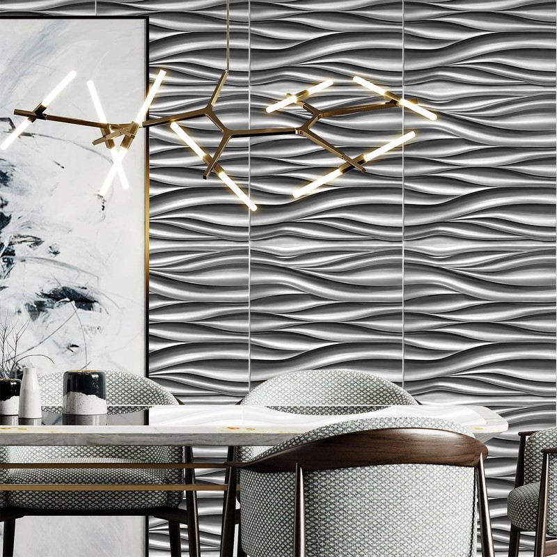 STICKGOO 3D Wall Panels, Brushed Silver Decorative Wall Covering Panels,