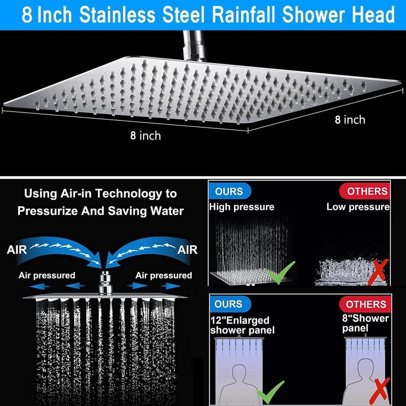Rain Shower Head with Handheld Spray Combo High Pressure 3+6