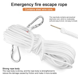 Wire Center Flag Pole Rope 5/16 Inch 65 Feet with 2 Pieces Stainless Steel Snap Hooks White Braided Polyester Halyard Steel Center Flag Rope for Flagpole