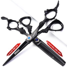 Sharonds 5.5 Professional Hairdressing Scissors Hair Shears Set Salon Hair Cutting Thinning Scissor Cutter Scissors Stainless Steel Black