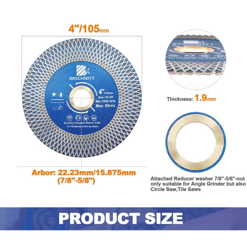 Diamond Porcelain Tile Saw Blade - BRSCHNITT 2pcs 4" Super