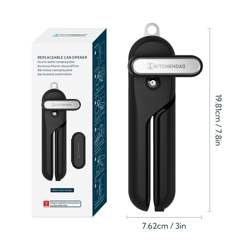 KITCHENDAO Replaceable Can Opener with 2 Extra Blades, Super Sharp