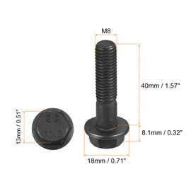 sourcing map Metric M8x40mm Hex Flange Bolts, 10pcs 10.9 Grade Carbon Steel Hexagon Head Screws