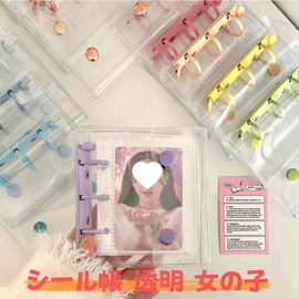 Transparent Sticker Book for Girls A8 Mini Binder [Refill×10 sheets, Zippered Pocket×2 sheets, Underlay×2 sheets] Card Pocket, Sticker Sheet, Notebook, Pre-book, Card Sleeve, Transparent Sticker Book