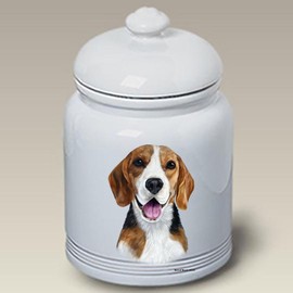 Best of Breed Beagle Dog and Cat Ceramic Treat Jar 9" Tall Air Tight Seal All White