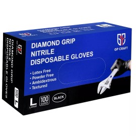 GP CRAFT 100 pcs Heavy Duty Mechanic Nitrile Black/Orange Disposable 8 MIL Diamond Gloves - L, Black
