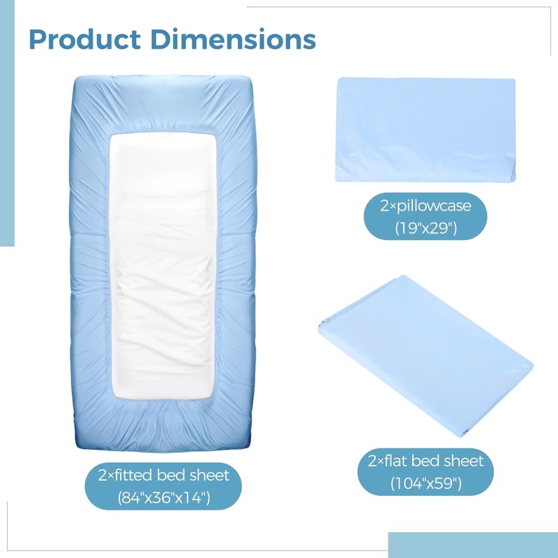 NIMBLOOM 6-Piece Hospital Bed Sheets Set, Includes 2 Fitted Sheet