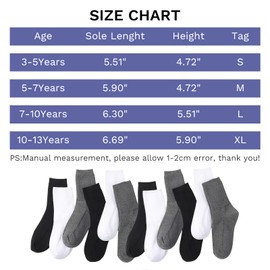 JOCMIC Kids Socks for Boys Girls Half Cushion Toddler School Sports Crew Breathable 10-13 Years