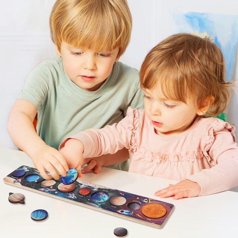 Zeoddler Solar System Toys for Kids 3-6, Wooden Space Puzzle,