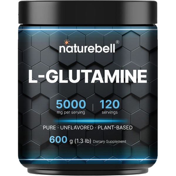 NatureBell L-Glutamine Powder Gut Health | 600 Grams, 5000mg Per Serving, 100% Pure -Unflavored -Vegan Glutamine Powder for Post Workout Recovery, Immune Support -120 Servings