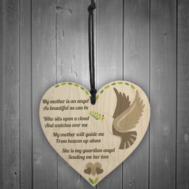 RED OCEAN Mother is an Angel Wooden Hanging Heart Sign Rememberance Grave Plaque