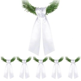 6 PCS Blank Wreath Sash for Front Door White Embroidery Wreath Sashes Satin Bouquet Scarf for Farmhouse Indoor Outdoor Wedding Valentine's Day Easter Decorations (Satin)