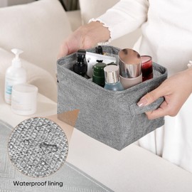 AARAINBOW Small Storage Basket Bins Canvas Mini Storage Cubes Storage Basket for Makeup, Baby Toys Liners, Books Nursery Storage Baskets with Handles for Shelves & Desks (3 Jute Gray)