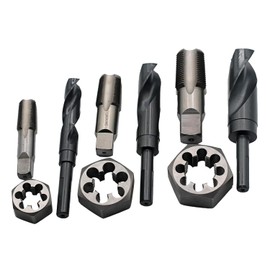 Drill America Plumber's Tool Kit, Drill and Die Kit, 7-Piece Multi Tool Set with 3 NPT Tap and Drill Bits (1/2”, 3/4", 1”), 3 NPT Hex Dies (1/2”, 3/4", 1”), Heavy Duty Storage Bag Organizer, KMZPLUM12