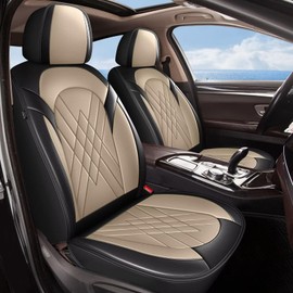 YORKNEIC Car Seat Covers for kia Optima 2002-2020 - Waterproof Leather Seat Covers Front Set: Automotive Seat Protectors Compatible Airbag (2 Front Set, Black & Beige)