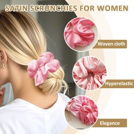 6 Pack Oversized Satin Scrunchies for Women, 7" Extra Large No Slip Hair Ties for Thick Curly Hair, Pastel Colors Soft Hair Bands for Workout, Wedding, Office (Red)