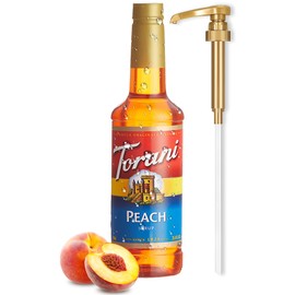 Peach Syrup for Ice Tea & Drinks 25.4 Ounces Flavoring for Drinks with Little Squirt Syrup Pump