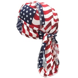 Trifong Bandana Cap, Men's Bandana, Pirate, Stars and Stripes Pattern, Mesh, Quick Drying, Sweat Absorbent, Hat, Bundle, UV Protection, Sweatproof, Breathable Material, Doo Rag, Skull Cap, Heat