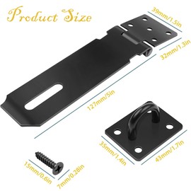 2 PCS 5 Inch Shed Door Latch Gate Lock Latch Hinge Padlock Catch Door Clasp Latch Security Hasp,hasp and Staple,Door Padlock Buckle for Doors,Windows,pet Cages,cabinets,lockers Etc (Black)