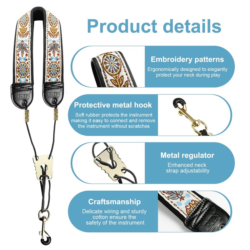 KUWAN Saxophone Neck Strap Soft Sax Leather strap Padded for