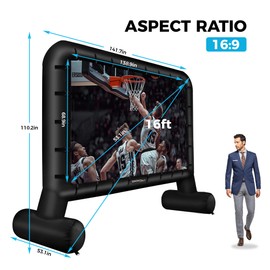 SPORTSWIN 16FT Inflatable Outdoor Movie Screen, Outdoor Movie Screens for Backyard with one Piece Deisgn, Blow up Projector Screen Outdoor with air Blower, Front & Rear Projection, Easy Set up