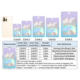 100 Pack Resealable Mylar Bags Holographic Ziplock Packaging Bags for Small Business Cards Lash Jewelry Sample Storage