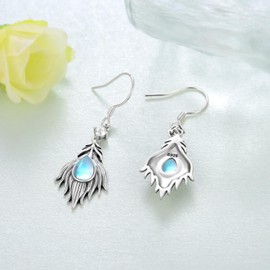 Peacock Feather Earrings 925 Sterling Silver Peacock Earrings Dangle Drop Earrings Moonstone Earrings Birthday Anniversary Jewelry Gifts for Women