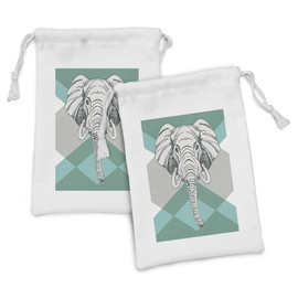 Ambesonne Animal Fabric Pouch Set of 2, Contemporary Image of Animal Head Minimalist Bohemian Style Modern Print, Small Drawstring Bag for Toiletries Masks and Favors, 9" x 6", Teal Grey