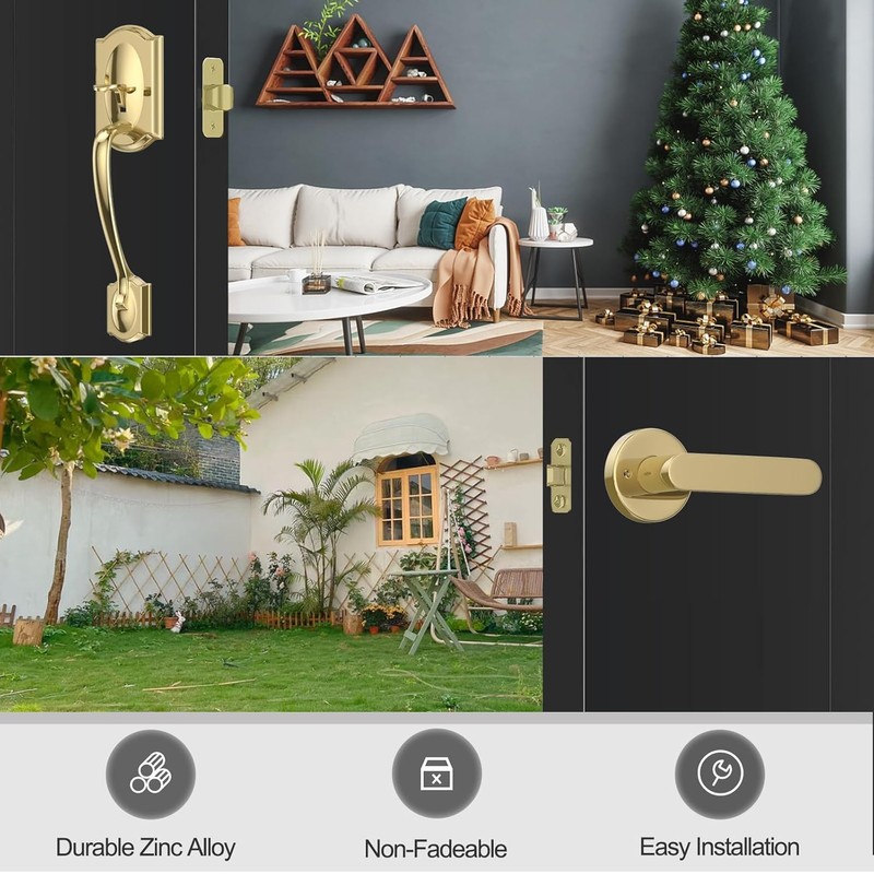 YYTDZSW Front Door Handle, Gold Door Handles Exterior, Polished Brass