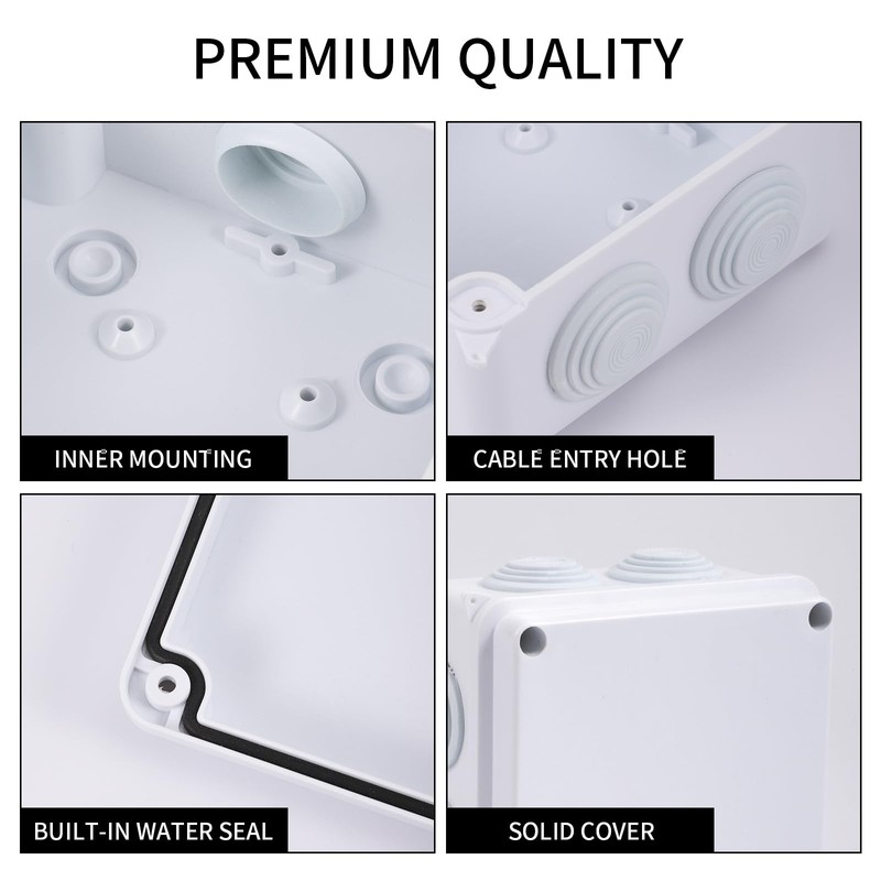 Pack of 2 Waterproof Junction Boxes, Waterproof IP65, Surface-Mounted Junction