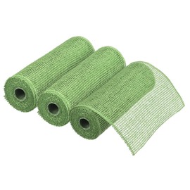 sourcing map 3pcs 10 Inch Poly Burlap Mesh for Wreath, Decorative Mesh Fabric Ribbon 6.4 Yard for Fall Easter Christmas Flower Bow, Green