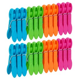 Clothes Pegs for Washing Line, 24 Pack Non Slip Washing Pegs Strong with Strong Spring Plastic Laundry Pegs Washing Clothes Clip, for Garden, Sunbeds Sun Loungers Pool Chairs (4 Colors)