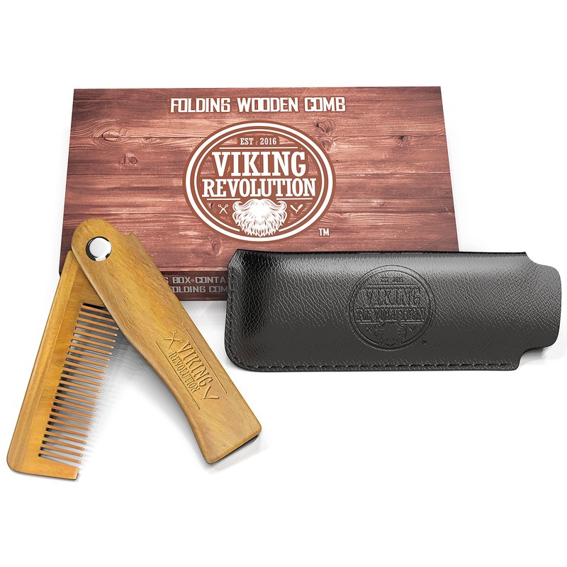 Folding Beard Comb for Men w/Carrying Pouch - All Natural
